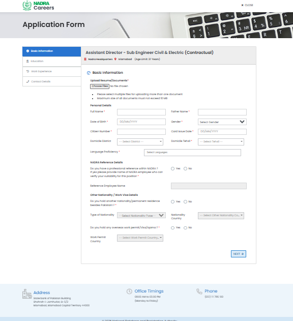 Apply Online for NADRA Jobs 2025